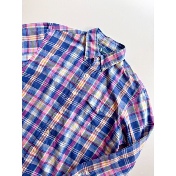 POLO RALPH LAUREN Blue Pink Madras Plaid Cotton Twill Button Down Shirt, Size M - Picture 4 of 15